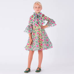 Mama Luma-Girls Vibrant Pink & Green Organza Gown | Childrensalon Outlet