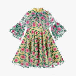 Mama Luma-Girls Vibrant Pink & Green Organza Gown | Childrensalon Outlet