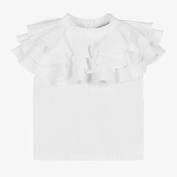 Mama Luma-Белая хлопковая блузка с рюшами на воротнике для девочек | Childrensalon Outlet