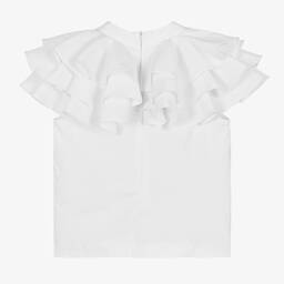 Mama Luma-Белая хлопковая блузка с рюшами на воротнике для девочек | Childrensalon Outlet