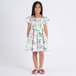 Mama Luma-Girls White Floral Print Cotton Dress | Childrensalon Outlet