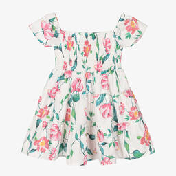 Mama Luma-Girls White Floral Print Cotton Dress | Childrensalon Outlet