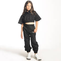 Marc Ellis-Girls Black Cropped Cotton Logo Shirt | Childrensalon Outlet