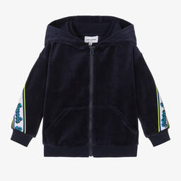 MARC JACOBS-Boys Navy Blue Velour Zip-Up Top | Childrensalon Outlet