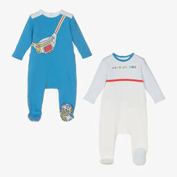 MARC JACOBS-أفرول بيبي غرو قطن لون أزرق وأبيض للمواليد (عدد 2) | Childrensalon Outlet