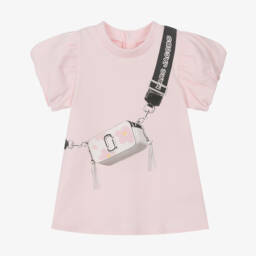 MARC JACOBS-فستان بناتي قطني وردي بأكمام منتفخة | Childrensalon Outlet