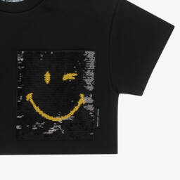 MARC JACOBS-Girls Cotton Smiley Tee in Black | Childrensalon Outlet
