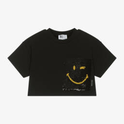 MARC JACOBS-Girls Cotton Smiley Tee in Black | Childrensalon Outlet