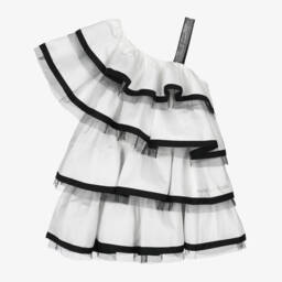 MARC JACOBS-Girls Elegant Monochrome Ruffle Gown | Childrensalon Outlet