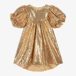 MARC JACOBS-Girls Gold Sequin Puff Dress | Childrensalon Outlet