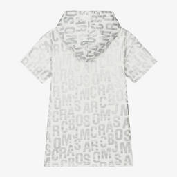 MARC JACOBS-Girls Ivory & Silver Cotton Hooded Dress | Childrensalon Outlet
