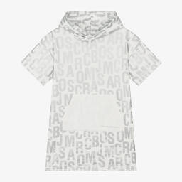MARC JACOBS-Girls Ivory & Silver Cotton Hooded Dress | Childrensalon Outlet