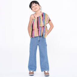 MARC JACOBS-Girls Pink & Gold Striped Asymmetric Top | Childrensalon Outlet