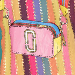 MARC JACOBS-Розовое платье с золотистыми полосками и принтом-сумкой | Childrensalon Outlet