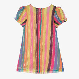 MARC JACOBS-Розовое платье с золотистыми полосками и принтом-сумкой | Childrensalon Outlet