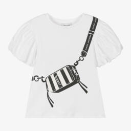 MARC JACOBS-بلوزة قطنية بيضاء بتصميم وهمي للبنات | Childrensalon Outlet