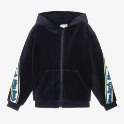 MARC JACOBS-Teen Boys Blue Velour Zip-Up Top | Childrensalon Outlet