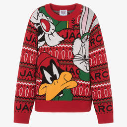 MARC JACOBS-Teen Boys Red Festive Looney Tunes Jumper | Childrensalon Outlet