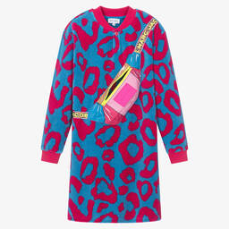 MARC JACOBS-فستان بطبعة الفهد قطن قطيفة لون أزرق وزهري | Childrensalon Outlet