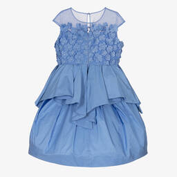 مارشيزا كيدز كوتور-فستان تافتا ومكرميه لون أزرق | Childrensalon Outlet