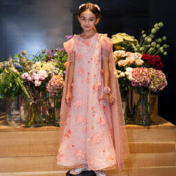 Marchesa Kids Couture-Girls Blush Lace Tulle Gown | Childrensalon Outlet