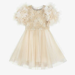 Marchesa Kids Couture-Girls Cream Floral Embellished Dress | Childrensalon Outlet