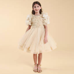 Marchesa Kids Couture-Girls Cream Floral Embellished Dress | Childrensalon Outlet