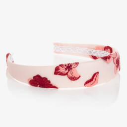 مارشيزا كيدز كوتور-طوق للشعر مطرز بورود تول لون زهري وأحمر للبنات | Childrensalon Outlet