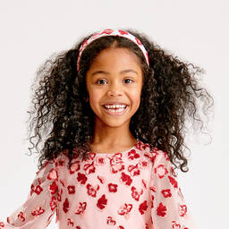 مارشيزا كيدز كوتور-طوق للشعر مطرز بورود تول لون زهري وأحمر للبنات | Childrensalon Outlet