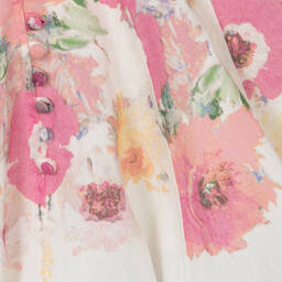 مارشيزا كيدز كوتور-فستان مزيج قطن لون زهري وعاجي بطبعة ورود | Childrensalon Outlet