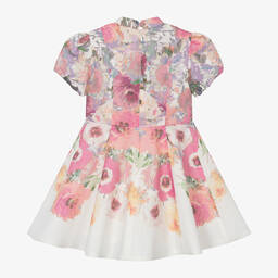 مارشيزا كيدز كوتور-فستان مزيج قطن لون زهري وعاجي بطبعة ورود | Childrensalon Outlet