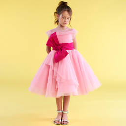 Marchesa Kids Couture-Girls Pink Tulle Bow Dress | Childrensalon Outlet