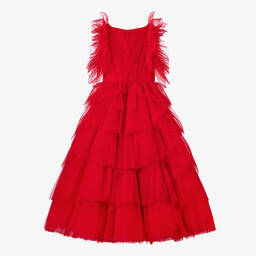 مارشيزا كيدز كوتور-فستان تول بطبقات وكسرات لون أحمر | Childrensalon Outlet