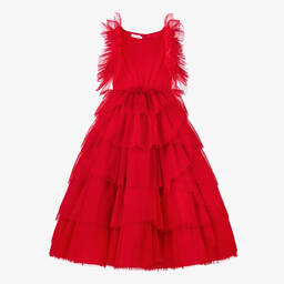 مارشيزا كيدز كوتور-فستان تول بطبقات وكسرات لون أحمر | Childrensalon Outlet