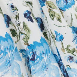 مارشيزا كيدز كوتور-فستان قطن لون أبيض وأزرق بطبعة ورود | Childrensalon Outlet