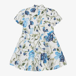 مارشيزا كيدز كوتور-فستان قطن لون أبيض وأزرق بطبعة ورود | Childrensalon Outlet