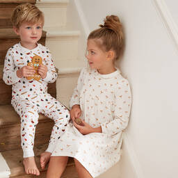 Marie-Chantal-بيجاما قطن عضوي لون أبيض | Childrensalon Outlet