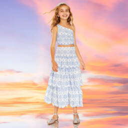 Marlo Kids-بلوزة قطنية زرقاء بنقشة زهور للبنات | Childrensalon Outlet