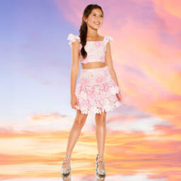Marlo Kids-Girls Delicate Pink Floral Lace Top | Childrensalon Outlet