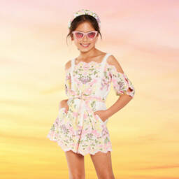 Marlo Kids-Girls Embroidered Floral Cotton Romper | Childrensalon Outlet