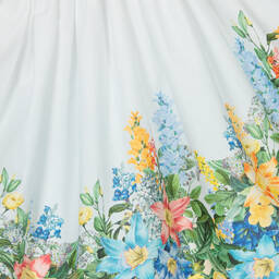 Marlo Kids-فستان قطن لون أبيض وعاجي بطبعة ورود | Childrensalon Outlet