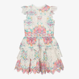 Marlo Kids-Кремовое платье с цветочной вышивкой для девочек | Childrensalon Outlet