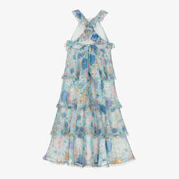 Marlo Kids-فستان ماكسي شيفون لون أزرق فاتح بطبعة ورود | Childrensalon Outlet