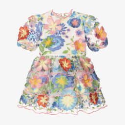 Marlo Kids-Girls Rainbow Floral Tulle Gown | Childrensalon Outlet