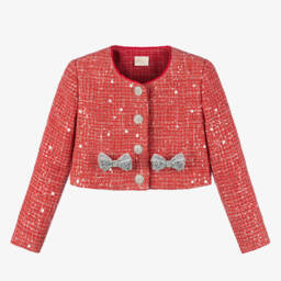 Marlo Kids-Girls Scarlet Sequined Tweed Blazer | Childrensalon Outlet