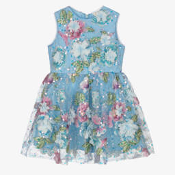 Marlo Kids-Girls Sparkling Blue Floral Gown | Childrensalon Outlet