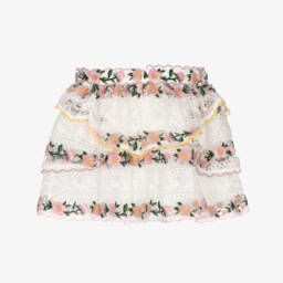 Marlo Kids-Юбка белая кружевная с цветочной вышивкой для девочек | Childrensalon Outlet