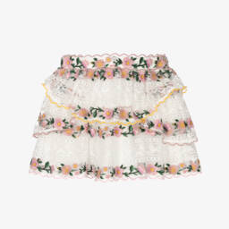 Marlo Kids-Юбка белая кружевная с цветочной вышивкой для девочек | Childrensalon Outlet