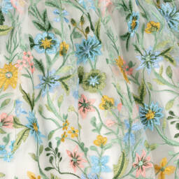 Marlo Kids-Girls White Tulle Dress with Floral Embroidery | Childrensalon Outlet