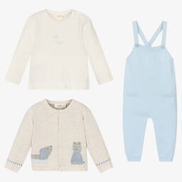 Mayoral Newborn-3 Piece Baby Dungaree Set | Childrensalon Outlet